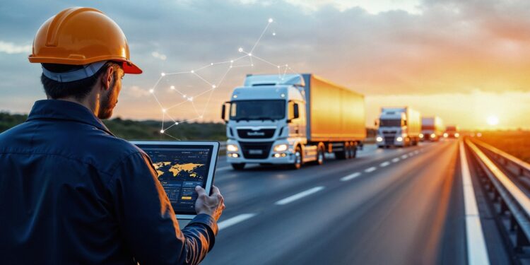 Logistics professional overseeing trucking fleet